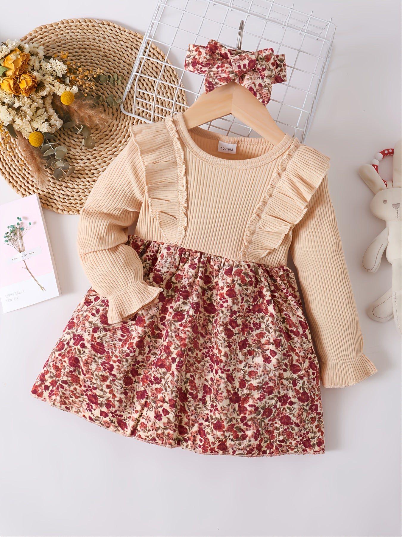 Toddler Girls Solid Top Floral Ruffles Skirt Outfit