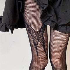 Butterfly Pattern Fishnet Tights High Waist Pantyhose
