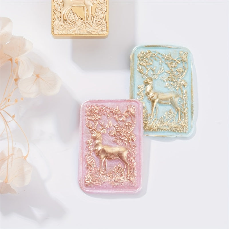 Christmas Reindeer Pattern Brass Stamp Head - Round Stamp Accessory