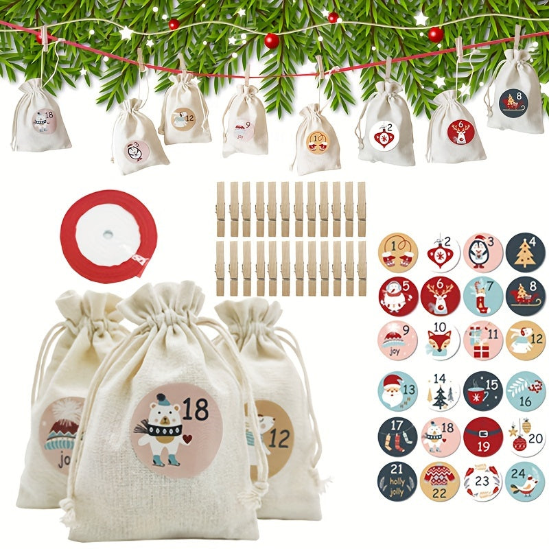 Christmas Cotton Drawstring Bag Gift Storage Bag Hanging Bag