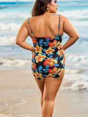 Retro Swimsuit Floral Print Cut Out Twist Front Tummy Control