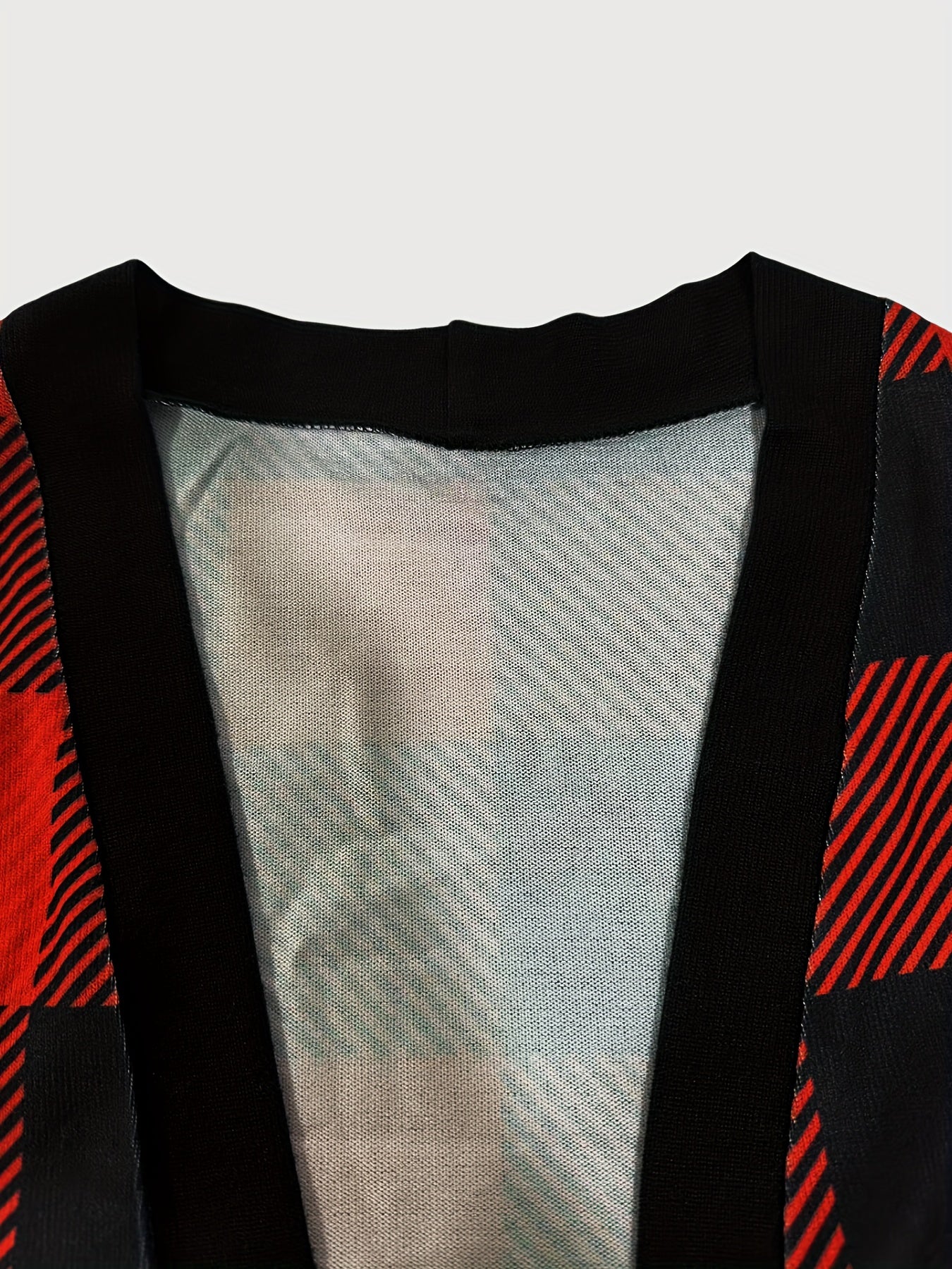Plaid Print Long Sleeve Open Front High Stretch Cardigan