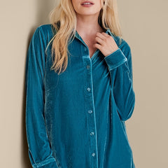 Velvet Long Sleeve Button Up Plus Size Blouse
