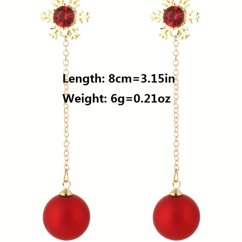 Christmas Snowflake Red Pearl Stud Earrings Long Two Wear Earrings