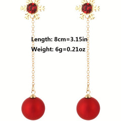 Christmas Snowflake Red Pearl Stud Earrings Long Two Wear Earrings