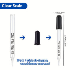 1ml Glass Dropper Pipette Rubber Tip Straight Pointed Easy Measuring