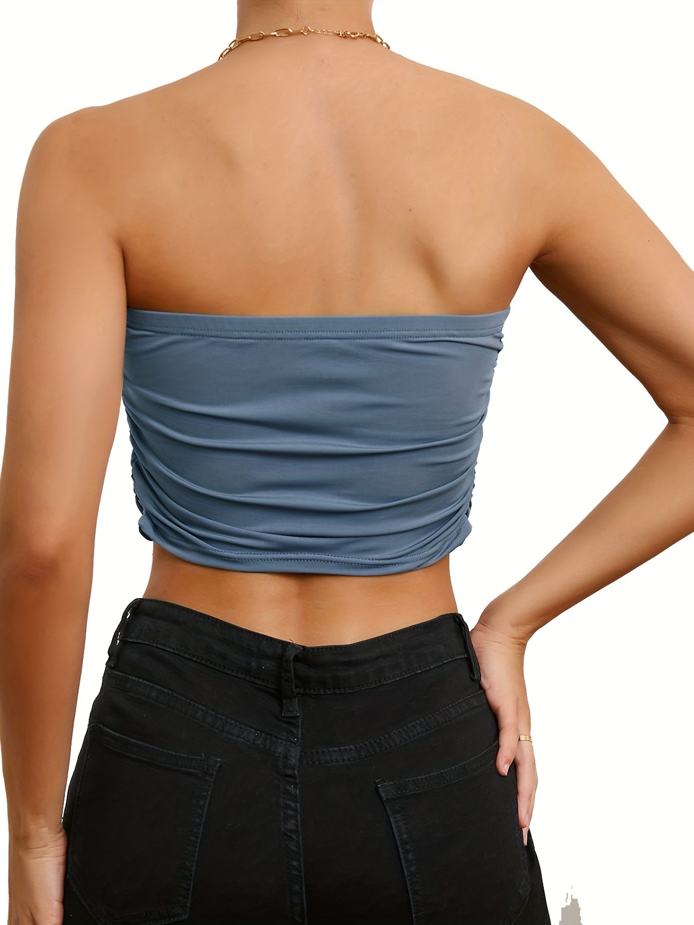 Y2K Ruched Strapless Crop Tube Top Sexy Backless Summer Women's Clothing