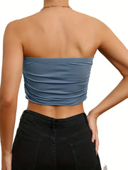 Y2K Ruched Strapless Crop Tube Top Sexy Backless Summer Women's Clothing