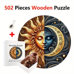 502pcs Wooden Puzzle Sun and Moon Face Age 14 Hell Difficulty Mixed Colors