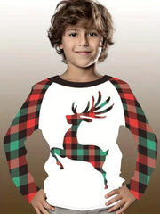 Christmas Reindeer Print Boys T-Shirt Long Sleeve Holiday Tee
