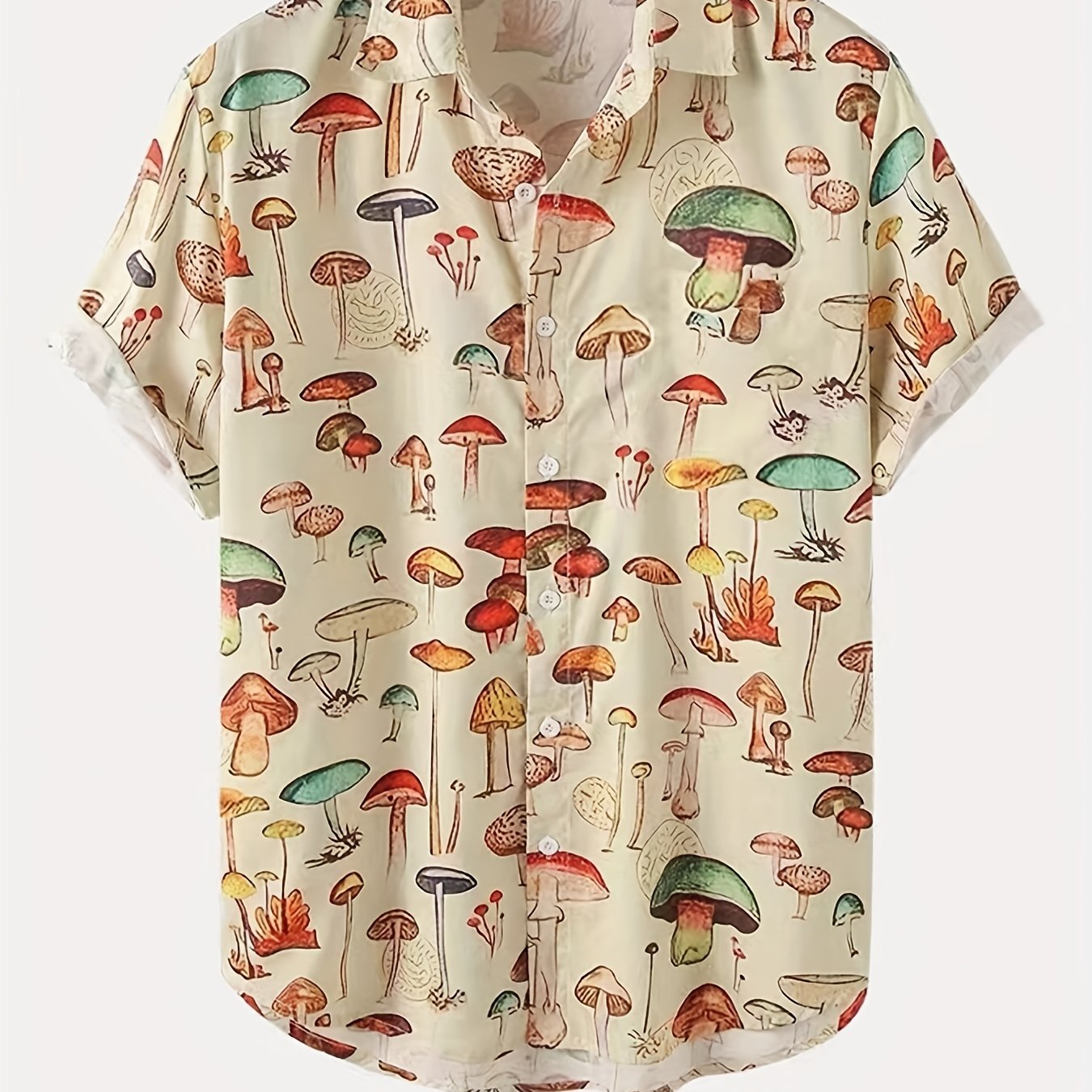 Men's Mushroom Print Casual Button-Up Shirt for Spring/Summer