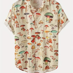 Men's Mushroom Print Casual Button-Up Shirt for Spring/Summer