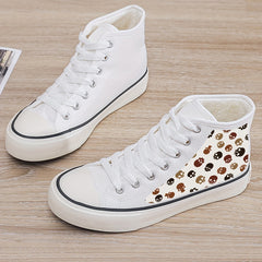 Skull Print Plush Lined Thermal Canvas Sneakers