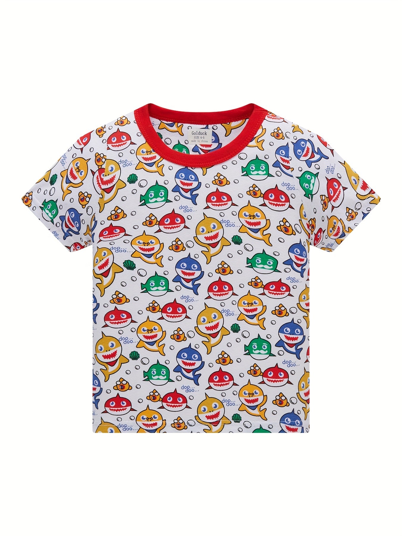 Boys Shark Print Pajamas Set Cotton Short Sleeves Tops & Bottoms