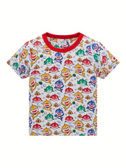 Boys Shark Print Pajamas Set Cotton Short Sleeves Tops & Bottoms