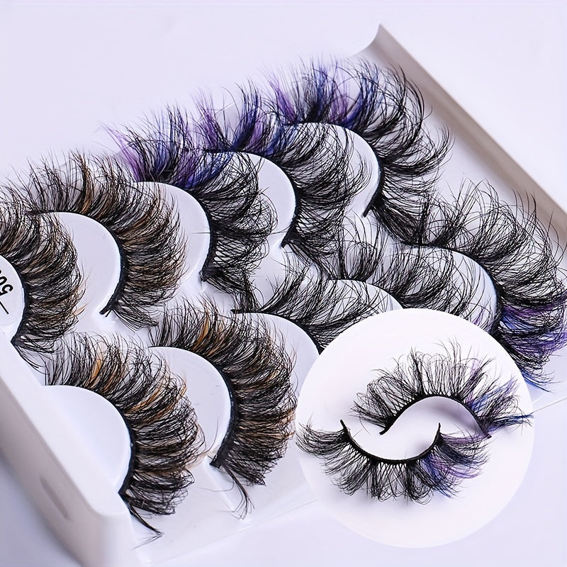 5 Pairs Colored Faux Mink Lashes Fluffy Natural Volume Eyelashes Extension