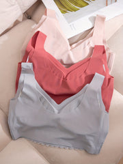 3pcs Lace Wireless Padded Bras Scallop Trim Lingerie Set