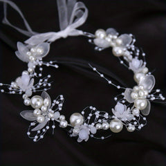 Faux Pearl Flower Headband Bridal Headdress Wedding Crown
