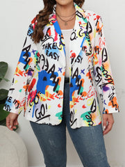 Graffiti Print Long Sleeve Button Blazer