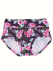 4 Pack Plus Size Panties Set Women's Plus Floral Print Briefs