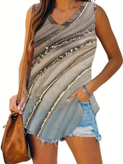 Mable Print V Neck Tank Top Women's Sleeveless Casual Summer Top