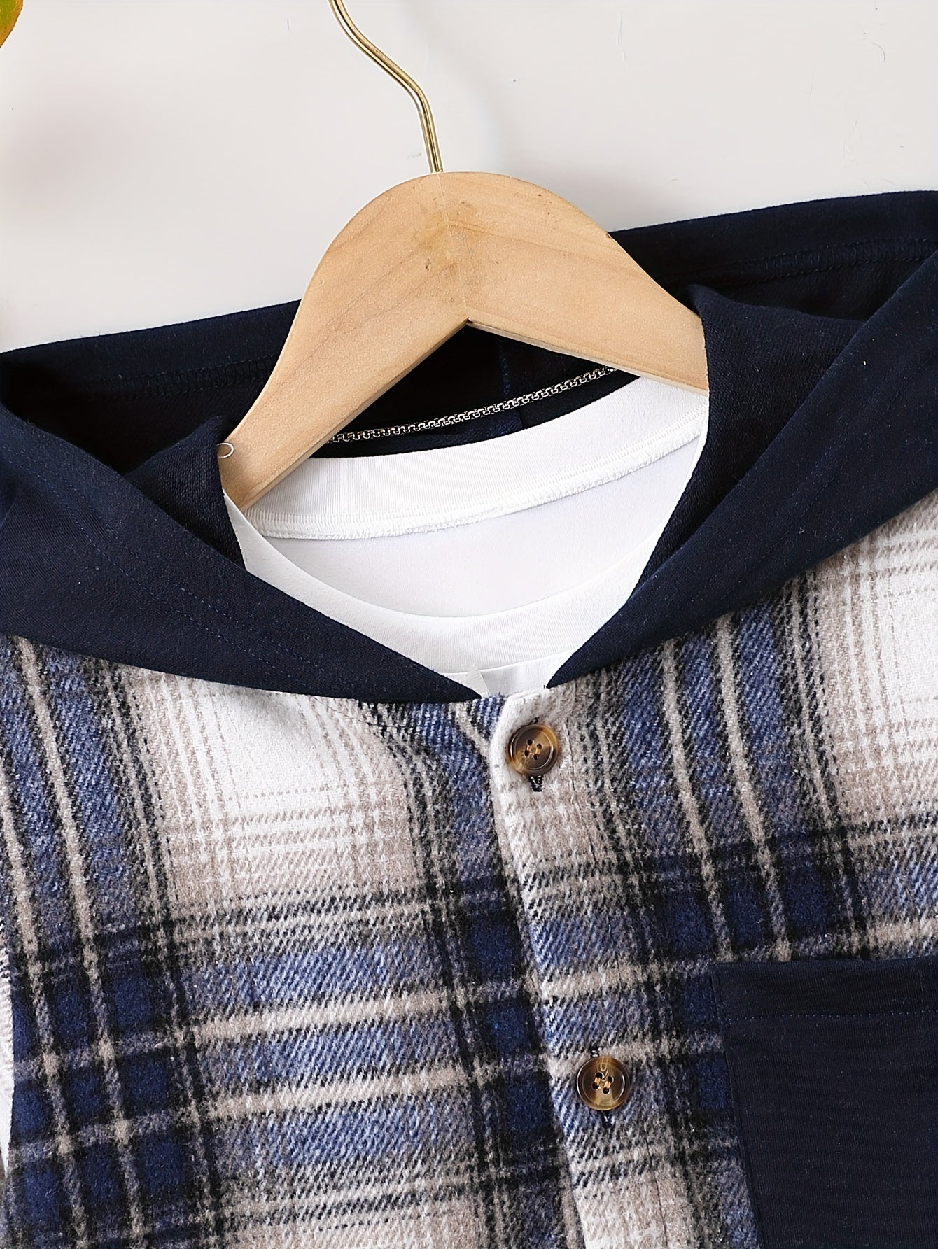 Boys Plaid Hooded Shirts Long Sleeve Button Down Hoodie Tops