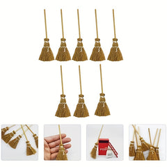 5pcs Mini Red Rope Witch Broomstick Halloween Decoration And Toy Accessories