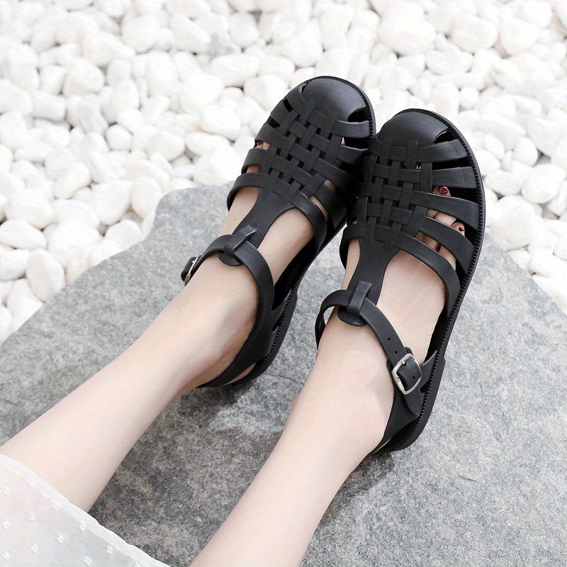 Women's Hollow Out Sandals Ankle Strap Solid Shoes