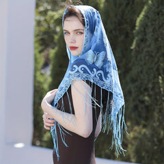 Butterfly Embroidery Triangle Scarf Spring Tassel Shawl Women Travel Head Wrap