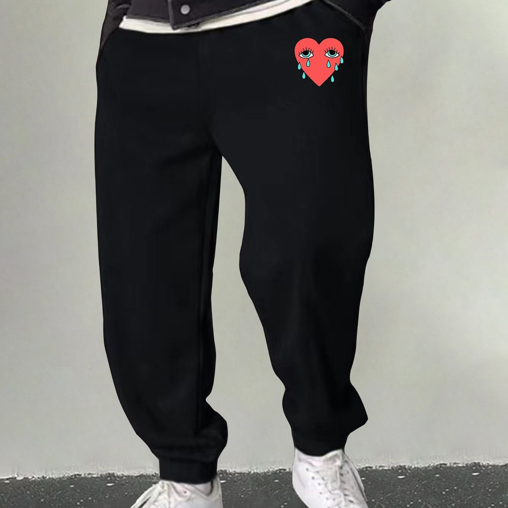 Men's Heart Print Joggers Casual Sweatpants Outdoor
