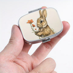 Floral Bunny Pill Organizer Metal Medicine Box Travel Pocket Sized