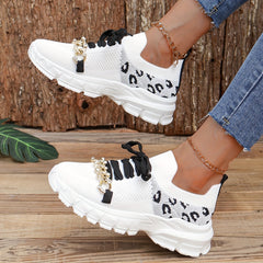 Leopard Print Chain Decor Sports Sneakers