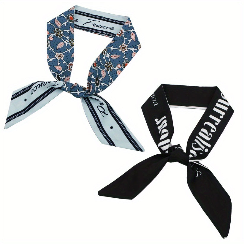 2pcs Set Skinny Scarf Long Ribbon Neckerchief Twilly Scarf For Women