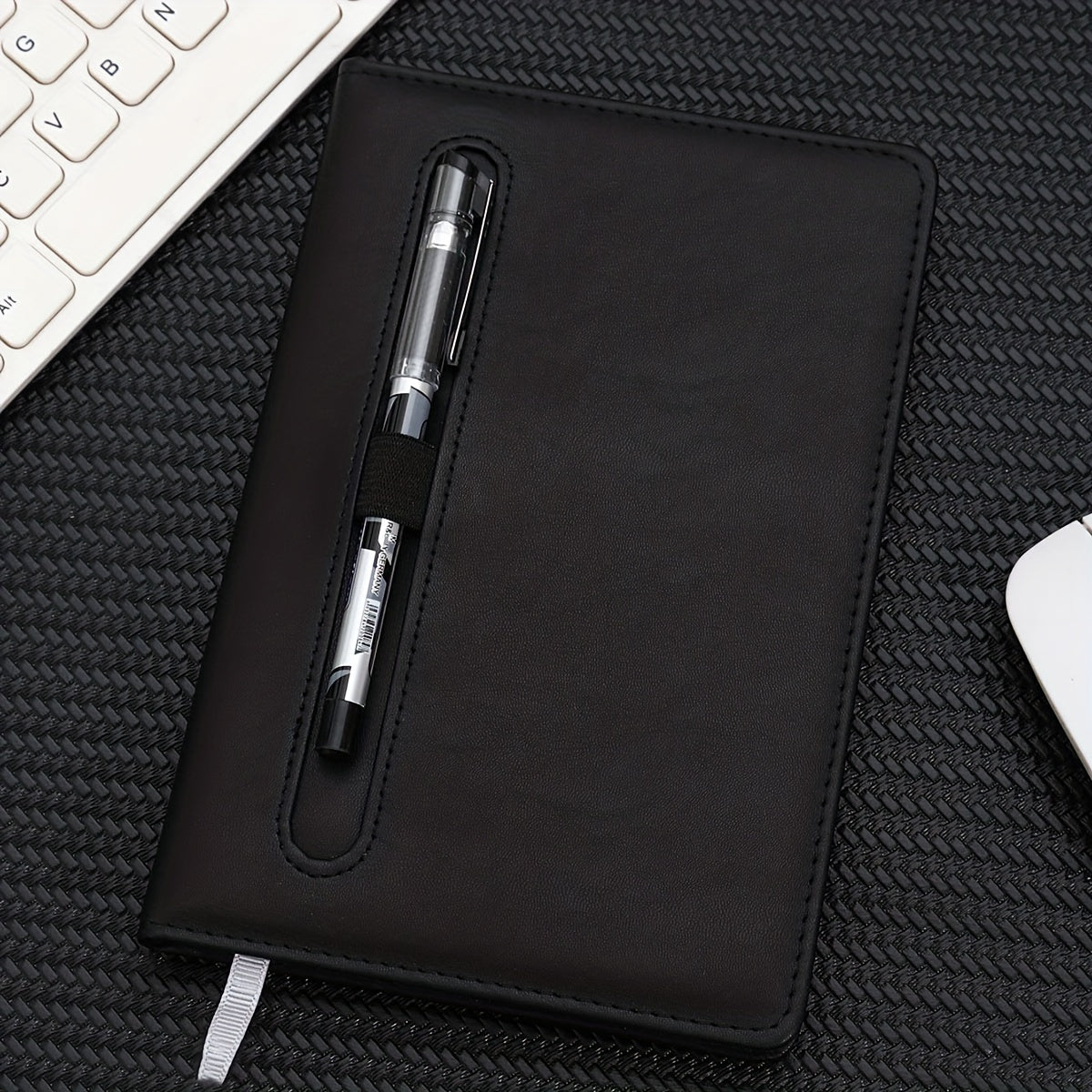 Soft Furnishings Notebook With Pen Slot & Elastic Band, Leather Texture