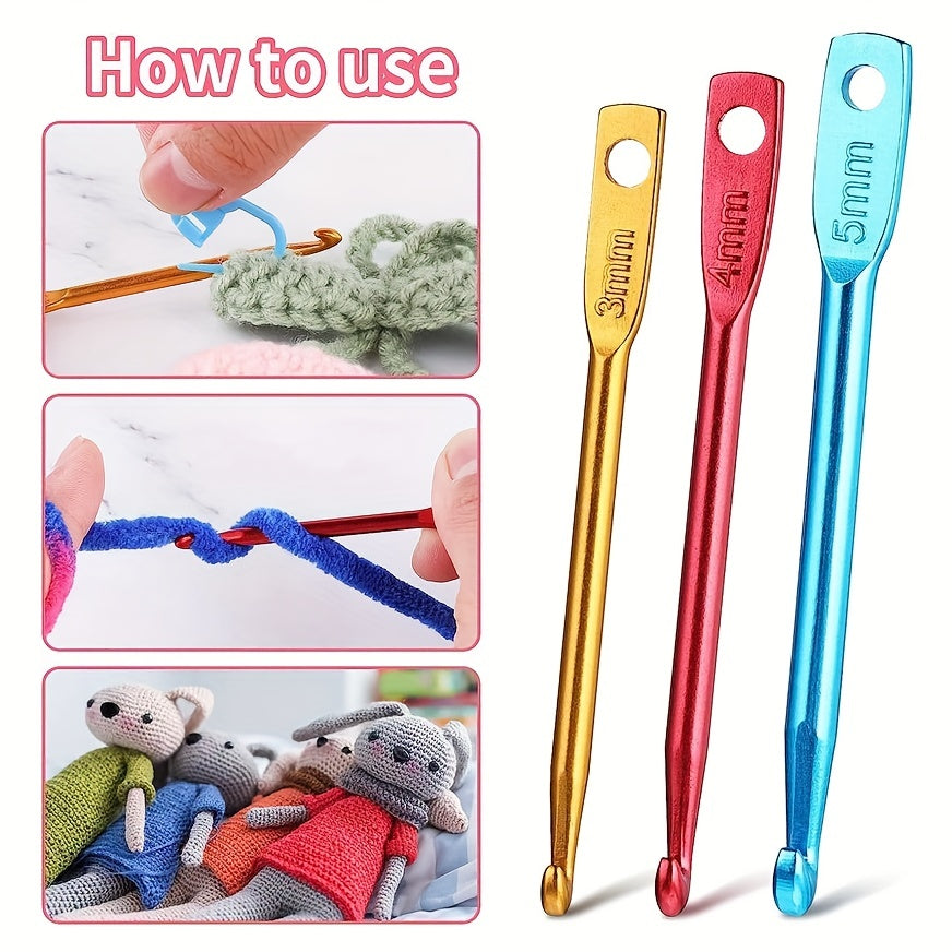 3pcs Aluminum Crochet Hooks Set 3 4 5mm Portable Short Knitting Needles Tool