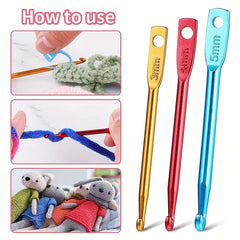 3pcs Aluminum Crochet Hooks Set 3 4 5mm Portable Short Knitting Needles Tool