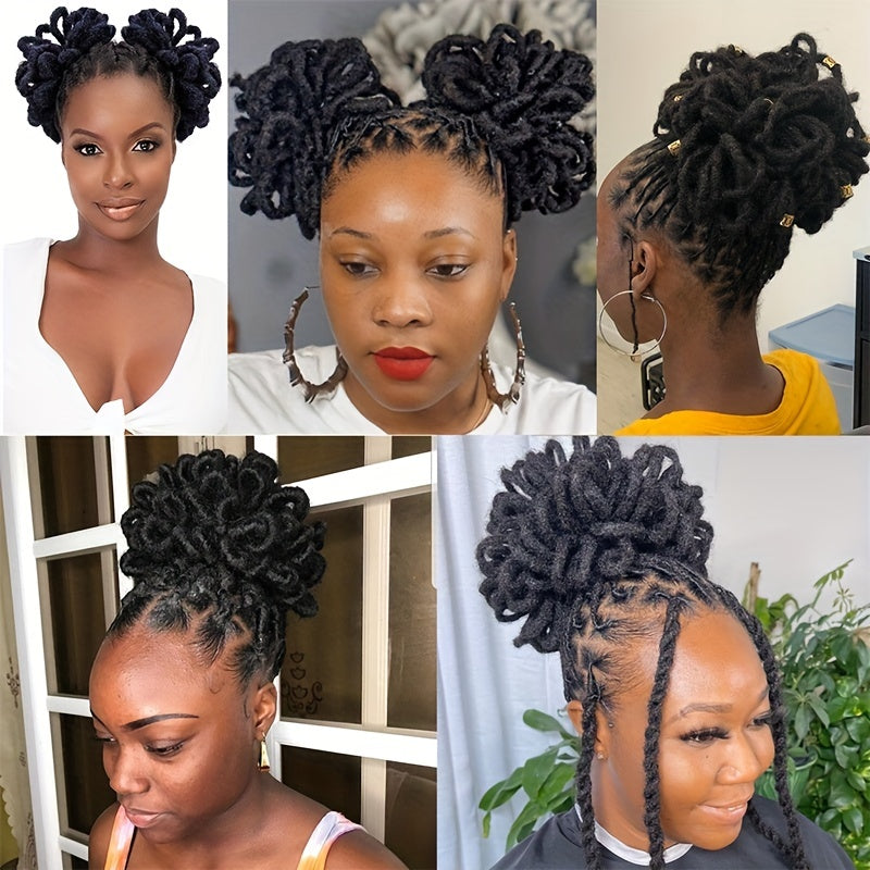 Afro High Puff Drawstring Ponytail Extensions Synthetic Faux Locs Hair Bun