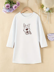 Girls' Donkey Head Print Long Sleeve Casual Dress