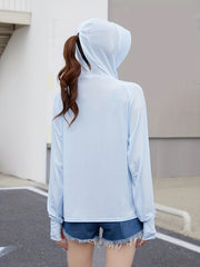 Hoodie Ponytail Hole Zip Up Long Sleeve Sun Protection Clothing