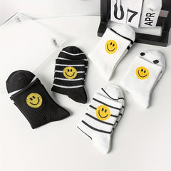 5 Pairs Smiling Face Print Socks Mid Tube Women's Stockings