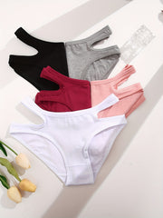 5pcs Soft Cut Out Low Waist Briefs Bikini Panties