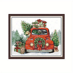 Christmas Car Dog Cartoon Cross Stitch 14CT Cloth Embroidery DIY