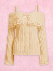 Sweetheart Neck Sweater with Lace Stitching
