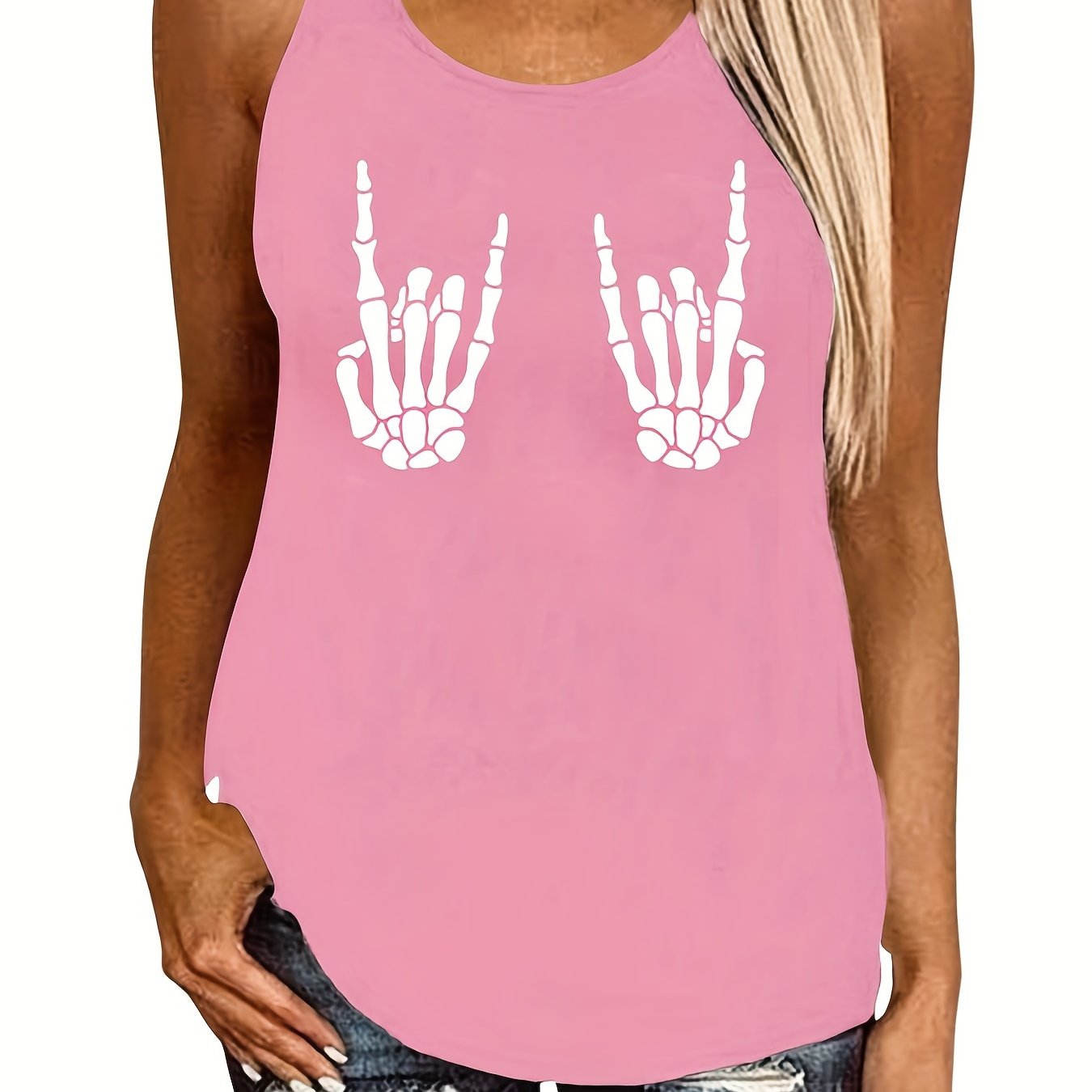 Skull Hand Print Tank Top Sleeveless Crew Neck Casual Summer Women's Clothing