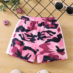 Toddler Girls Block Camouflage Elastic Waist Casual Sports Shorts