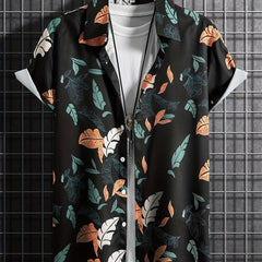 Leaf Pattern Casual Short Sleeve Shirt Men's Hawaiian Shirt
