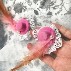Feathered Lace Trimmed Pink Bow Hair Accessory for Festive Occasions