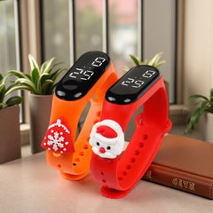 Kids' Digital Watches with Santa & Snowman Charms Cartoon Red & Orange Straps