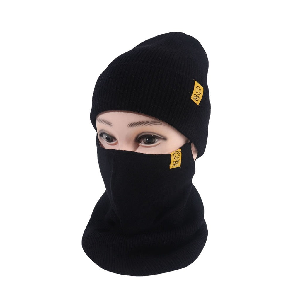 Winter Men's Knitted Hat Face Mask Halter Three Piece Set Trending Warm