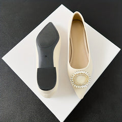Rhinestone Decor Point Toe Slip-On Chunky Heel Dress Shoes